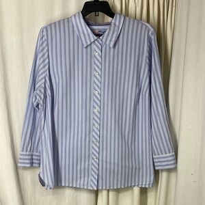Talbots Plus 3x Striped Top Peach White Blue Button Down Crisp Career Office